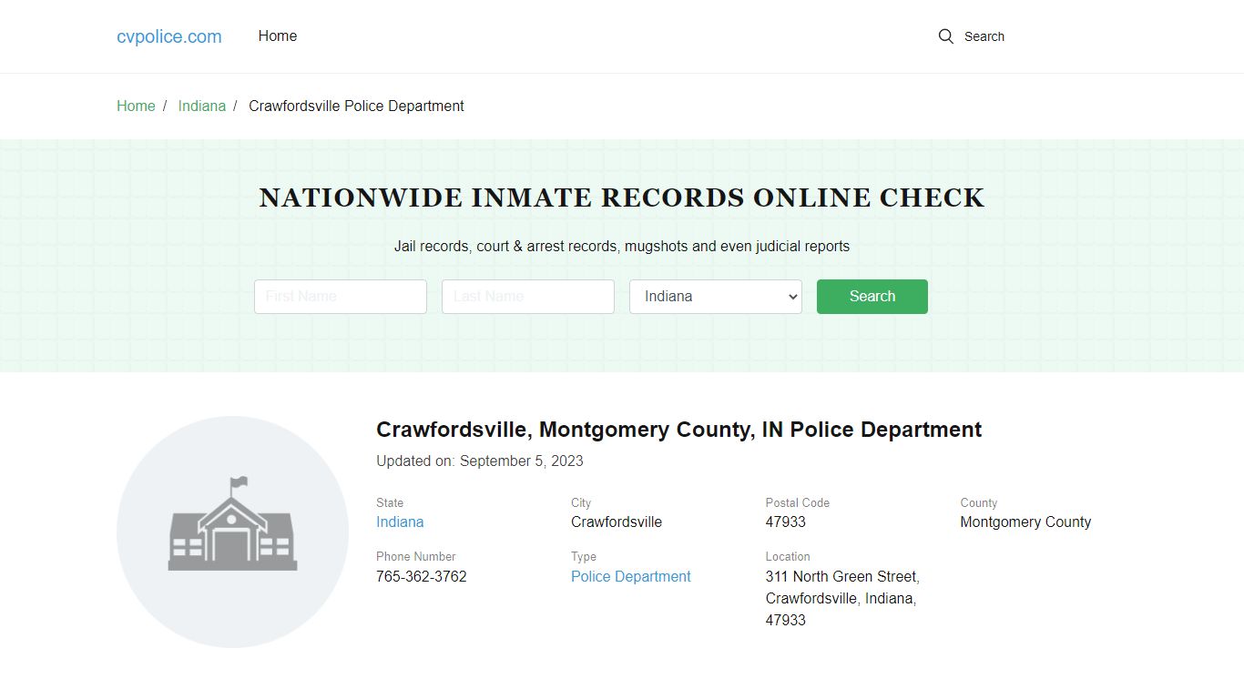 Crawfordsville, IN Police - City Jail Inmates, Arrests